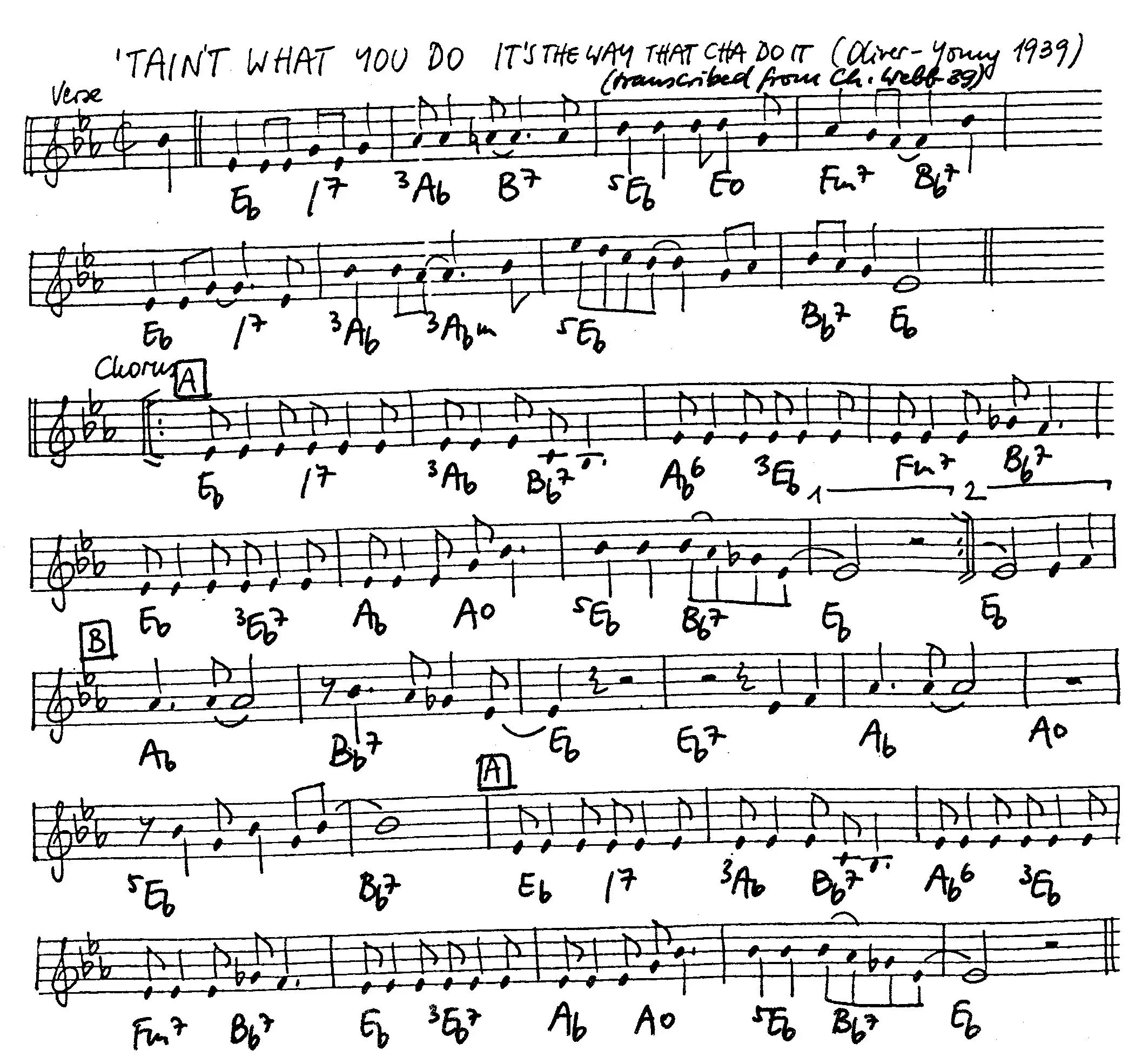 tain t what you do free jazz leadsheet - Courtesy of the Jungle Jazz Band